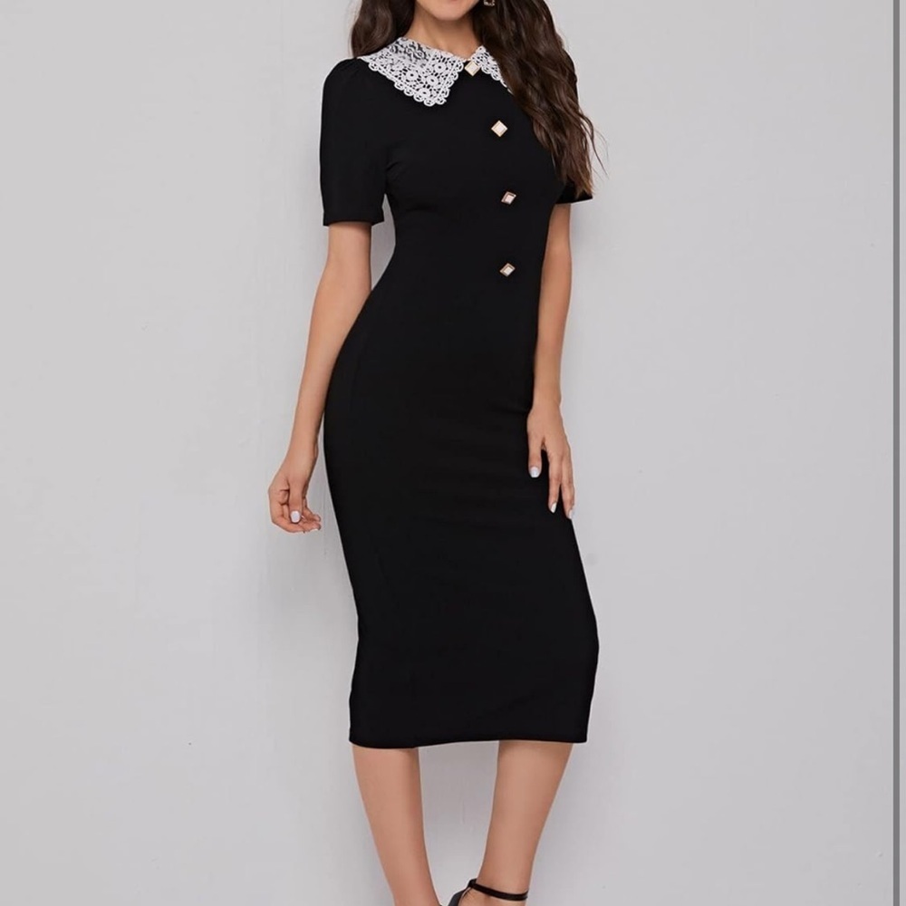 SHEIN Black Dress with White Lace Collar - Picture 2 of 11